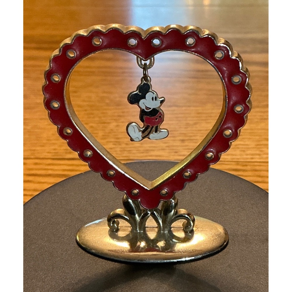 VTG Disney Heart Mickey Mouse Metal Heart Earring Holder Stand w/ charm